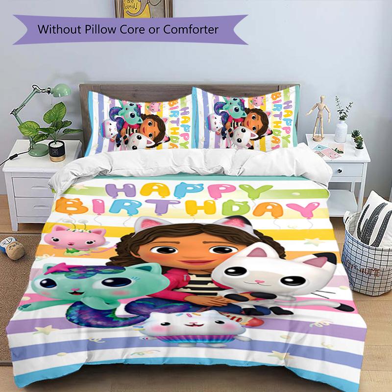 3pcs Gabby's Dollhouse1 pattern bedding set duvet cover set includes duvet cover &pillowcases, perfect all season bedroom decoration & gift