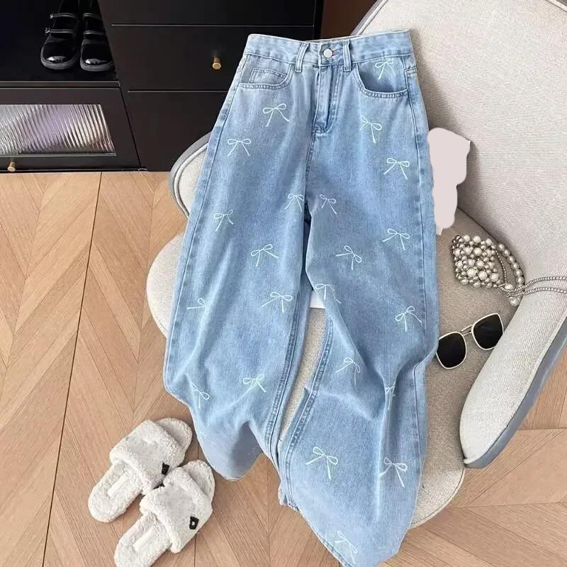 

High Waisted Slimming Jeans Women Summer Sweet Spicy Straight Leg Pants Long Length Fashionable Design XL синій