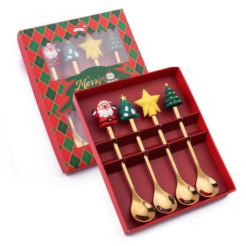 Fork Christmas Spoon Set Utensils Dessert Stainless Steel Xmas Party Gift Decor