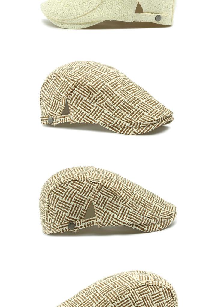 Men's Straw Hat Beret: Spring/Summer Sun Protection, Retro Duckbill Newsboy Cap.