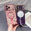 For Magsafe Case For iPhone 17 Pro Max iPhone Air 16 15 14 Plus 13 Pro Max Plating Leopard Print Stand Holder Magnetic Cover