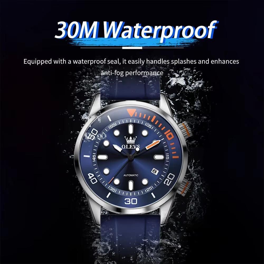 OLEVS Orologi Automatici da Uomo Lusso Top Brand Serie Subacquea Ghost Verde Cinturino in Silicone Orologio Meccanico Originale