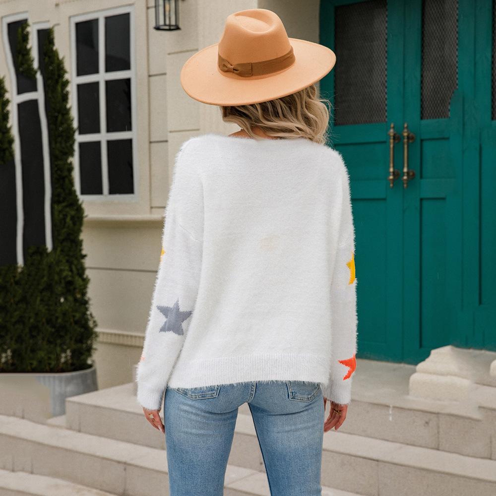 Elegant Round Neck Bottoming Pullover Plus Size Sweater Pentagram Knitted Sweater Comfortable Women's Clothing