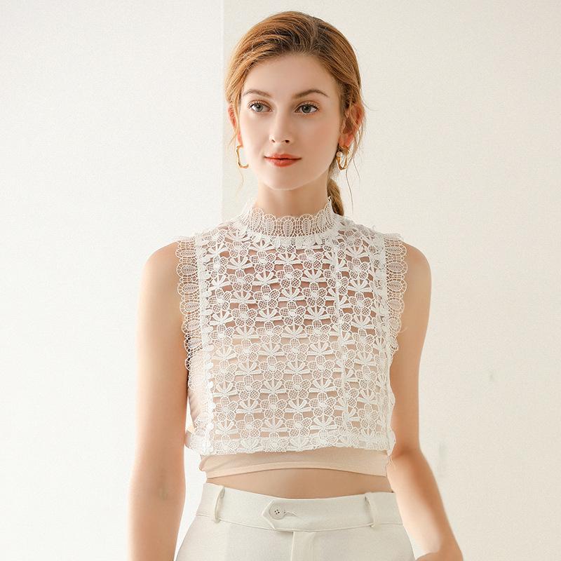 Fashion Hollow Lace Fake Collar Half Shirt Blouse Collar Detachable Faux Collar White Removable Collar Decorative Neck Top