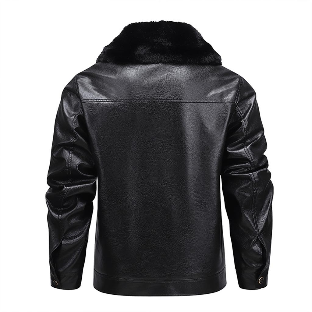 Men's Winter Solid Color Plus Velvet Leather Jacket Men's Casual Jacket