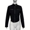 Women S Street Style Cropped Irregular Hem Zip Up Stand Collar Jacket