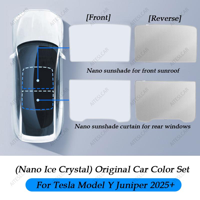 Sunroof Sunshades For Tesla Model 3 Highland 2024 Model Y Juniper 2025+ Ice Cloth Buckle Sun Shade Glass Front Rear Skylight