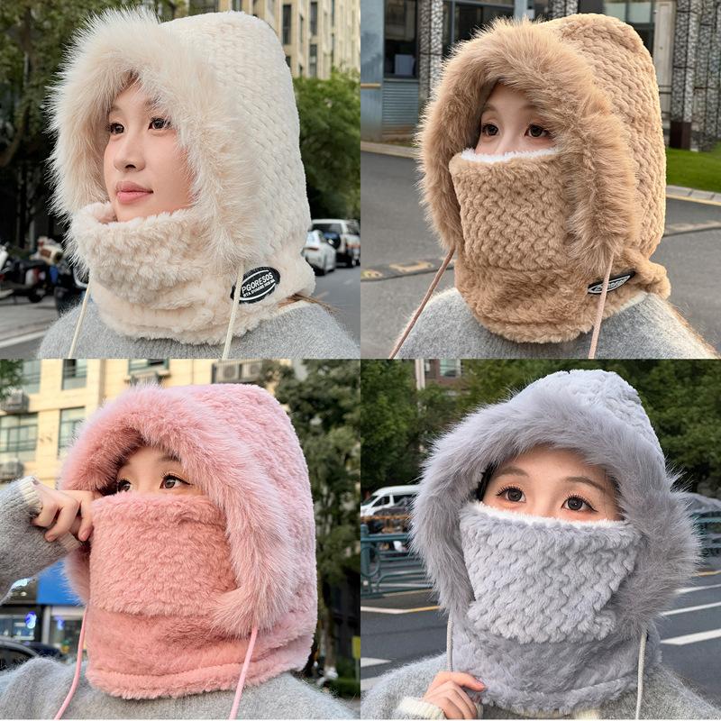 Winter Warm Lei Feng Hat, Windproof Face Shield, Fleece Cold-proof Face Mask, Neck Scarf Integrated Cycling Windproof Hat