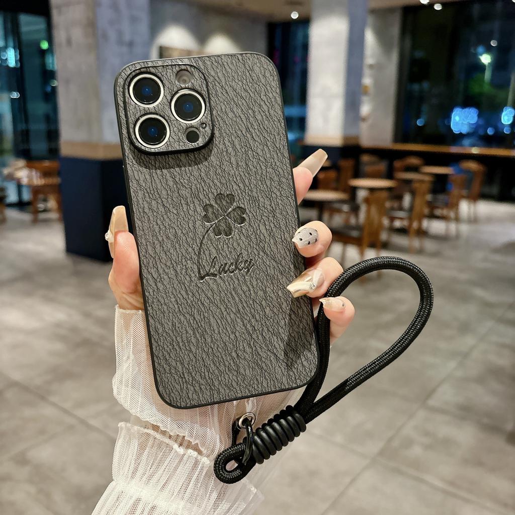 For IPhone 17 New Phone Case Clover for Apple 16 Promax with Hanging Rope 15 Full Pack Protective Cover