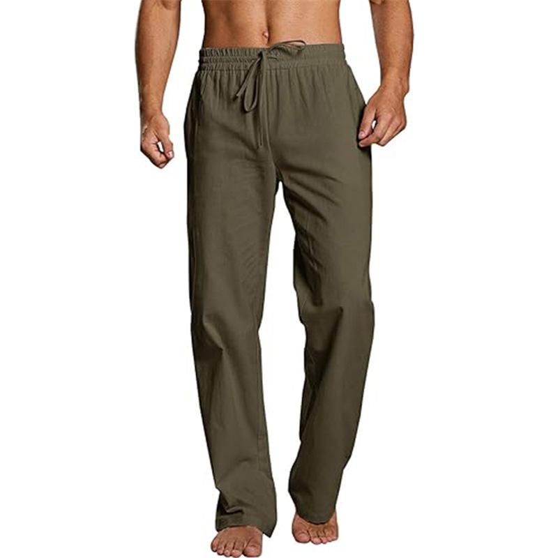 

Men s Cotton-Linen Blend Relaxed-Fit Stretch Drawstring Waist Straight-Leg Summer Breathable Beach Trousers XXXL