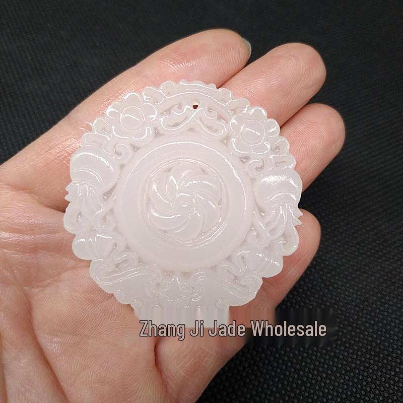 Afghanistan White Jade Flower Pendant Necklace - Exquisitely Carved Ethnic Style Lucky Charm