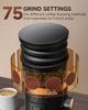 Râșniță de cafea cu doză unică 75 de setări Râșnițe de 40mm Râșniță de espresso antistatică Motor DC silențios Cupă de dozare cu vacuum Lumină LED