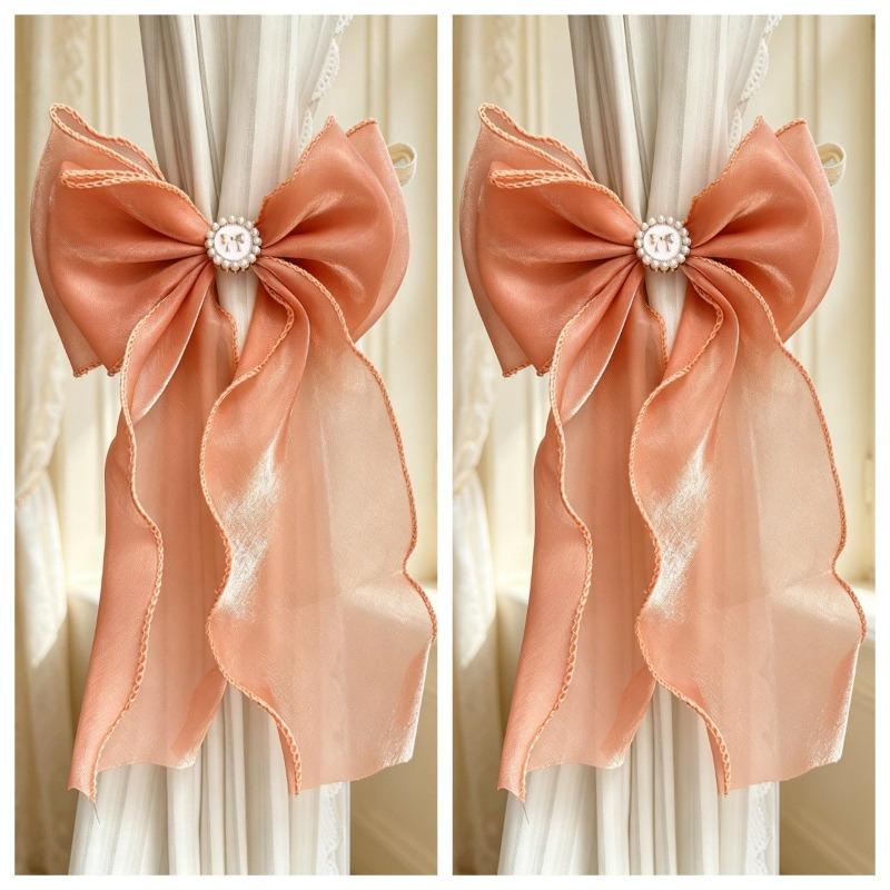French Bow Curtain Tie, Pink and Blue Gauze Curtain Decoration, Ribbon, Living Room, Bedroom, Princess Style, Tie Rope, Wedding Decoration