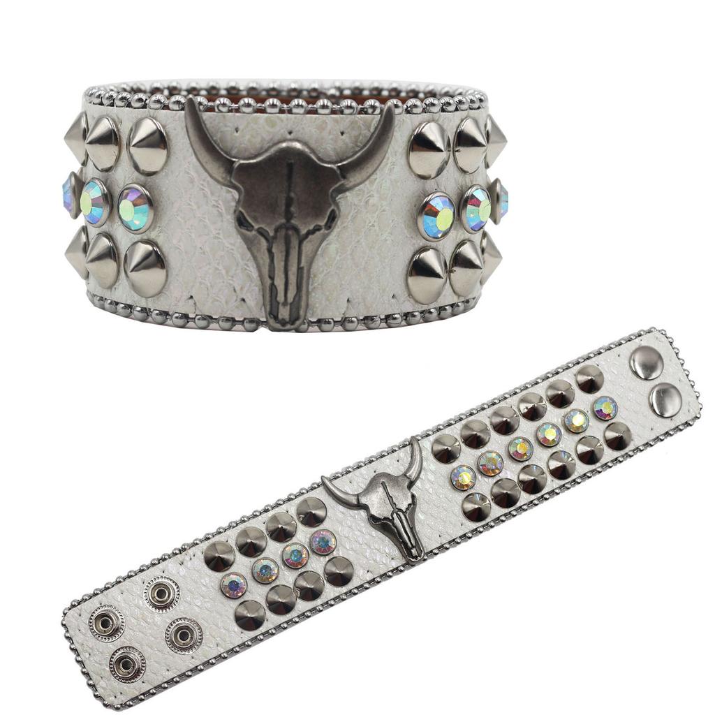 American Rhinestone Rivet Bracelet, Bull Head Decorative Punk Gothic Personalized Jewelry