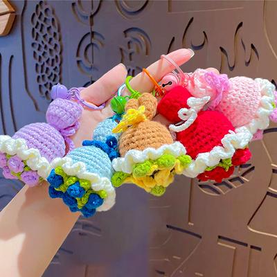 Gehäkelte Rose Gestrickte Blume Dekorative Schlüsselanhänger Bouquet Mehrfarbig Mode Schlüsselanhänger Halter Handgemachtes Geschenk Zubehör