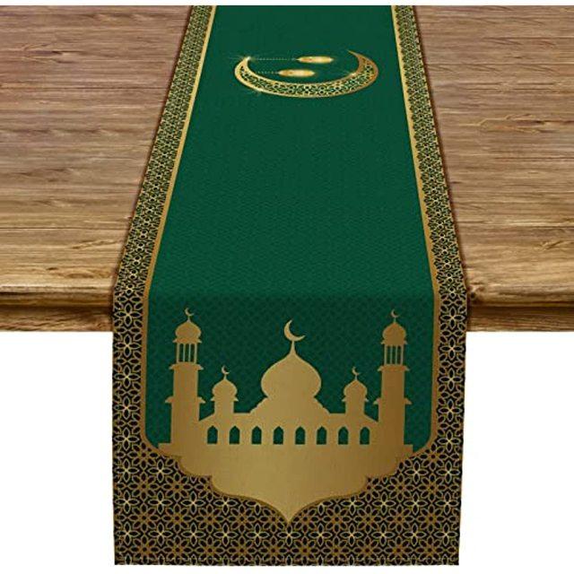 

Рамадан Ид Мубарак Льняная скатерть Исламский фестиваль Украшение стола Мусульманская вечеринка Декор Скатерть для дома Кухня Столовая 200x33cm 78x13inch