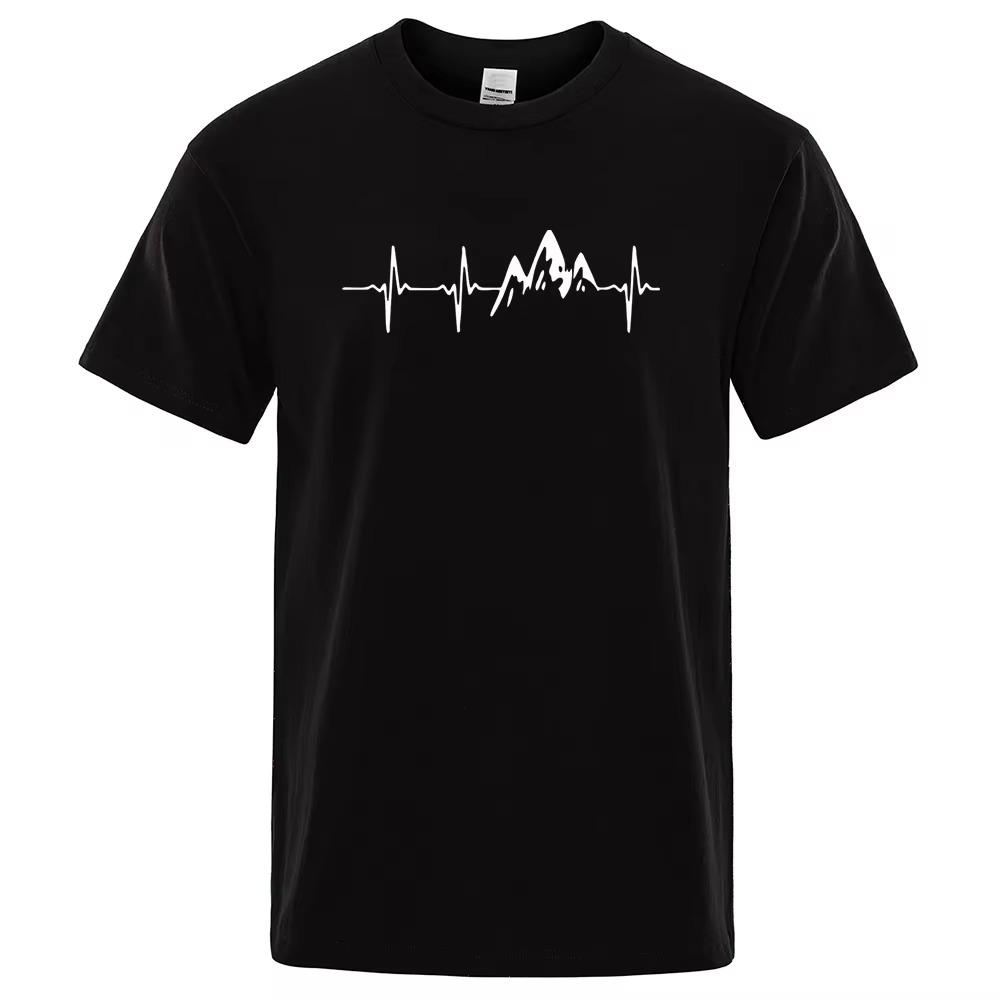 T-Shirt 100%  Yamagata Electrocardiogram Pattern Print Summer Round Neck Breathable Oversized Tee Casual Fashion Clothing