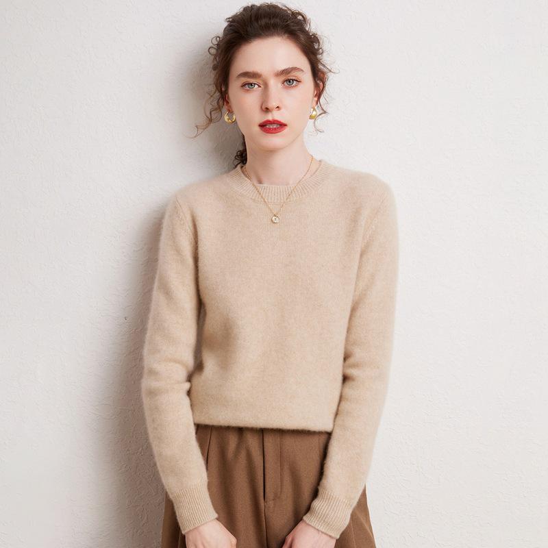 Women's Cashmere Round Neck Solid Color Breathable Knit Pullover Sweater