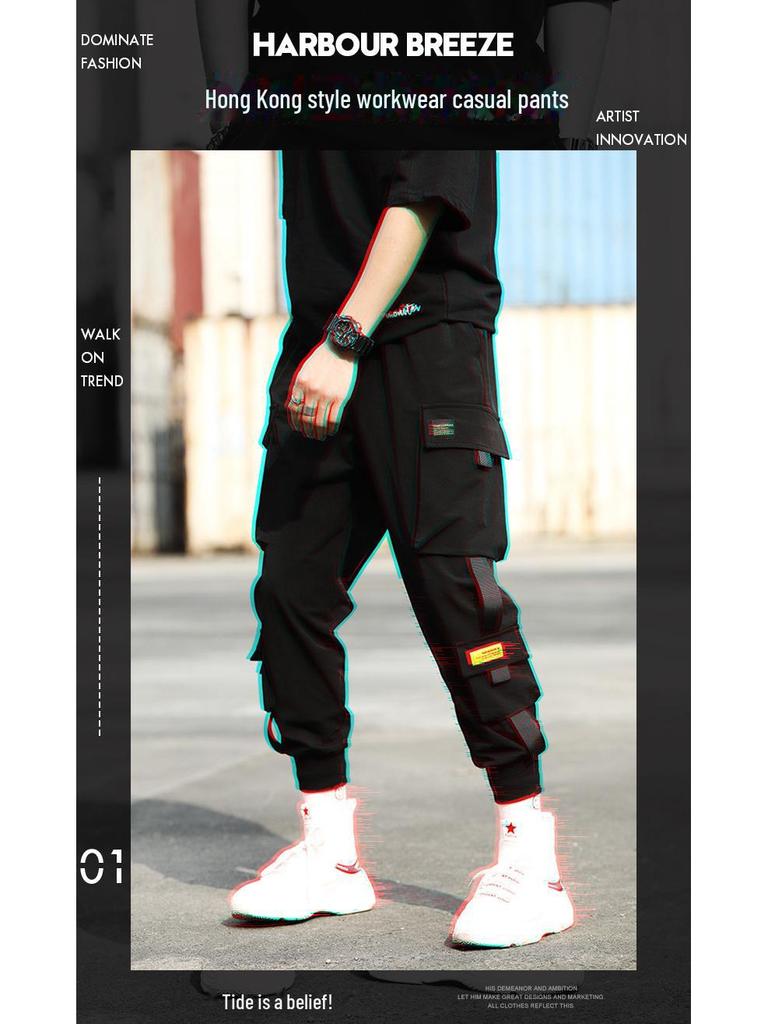 Trendige Herren Latzhosen mit Umschlag: Neun-Punkte Locker sitzende Haremshose für lässigen Jugendstil