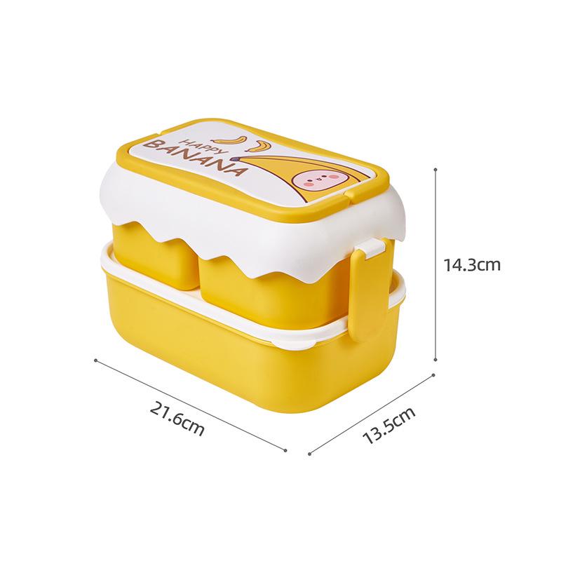 Microwaveable Cartoon Bento Box - Double-Layer Plastic, Compartmentalized for Student Lunches/Fruit