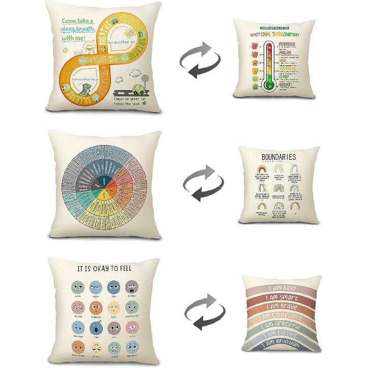Feelings Wheel Pillow Double-Sided Printed with Different Patterns of Feelings Wheel Pillowcase, Reading Corner Decor, Counseling Office Decor18 x18 бежевый