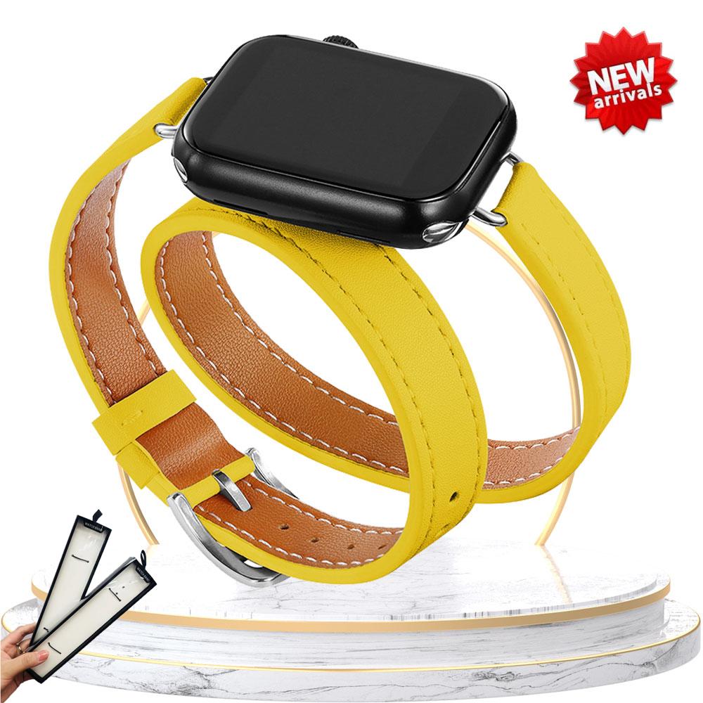 Double Tour leather Strap For Apple Watch ultra band 49mm 45mm 42mm 44mm Series 8 7 6 Se 5 4 3 2 Iwatch 6 38mm 40mm Correa 41mm
