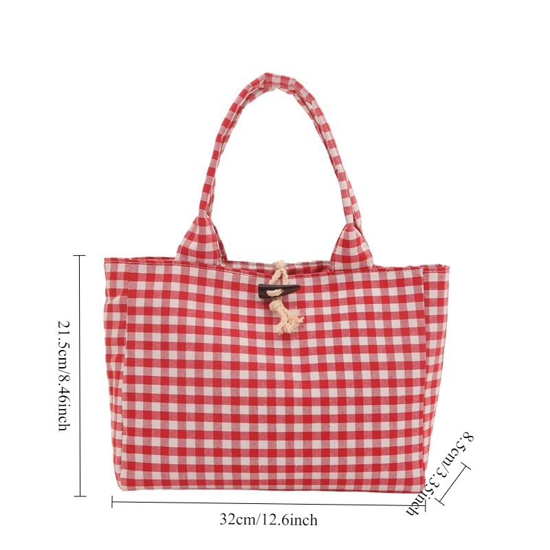 Korean Black and White Checkered Canvas Bag, Women's Large Capacity Single Shoulder Tote Bag, Commuting Hand-held Shopping Bags
