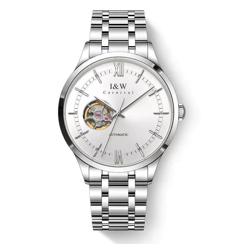 IW Watch Men Skeleton Automatic Mechanical Watches Silver Blue Japan Movement Sapphire Glass Relogios Masculino