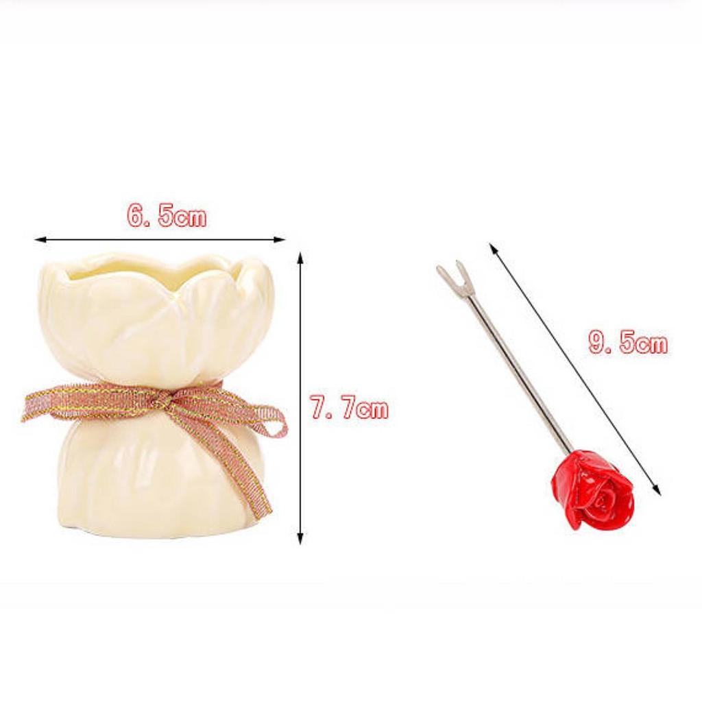Stainless Steel Fruit Fork Set with Rose Holder Creative Food Picks Tableware Accessories for Home Party Dessert Platter