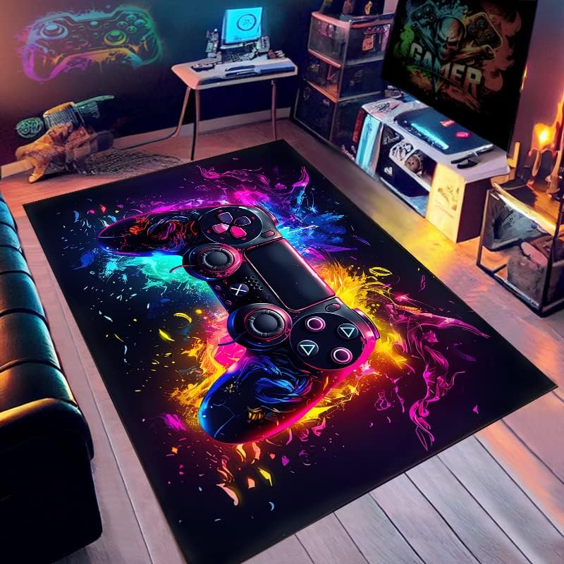 Gaming Rug for Boys Room with Game Controller Design Soft Carpet for Esports Game Room and Bedroom Floor Mat