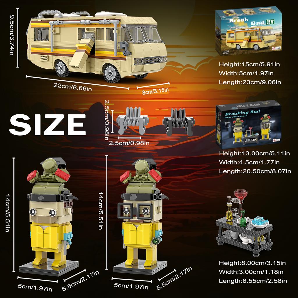 Classic Breaking Bad RV White and Pink Characters Model 3-in-1 Movie Protagonist Building Blocks Toy for Kids Adults