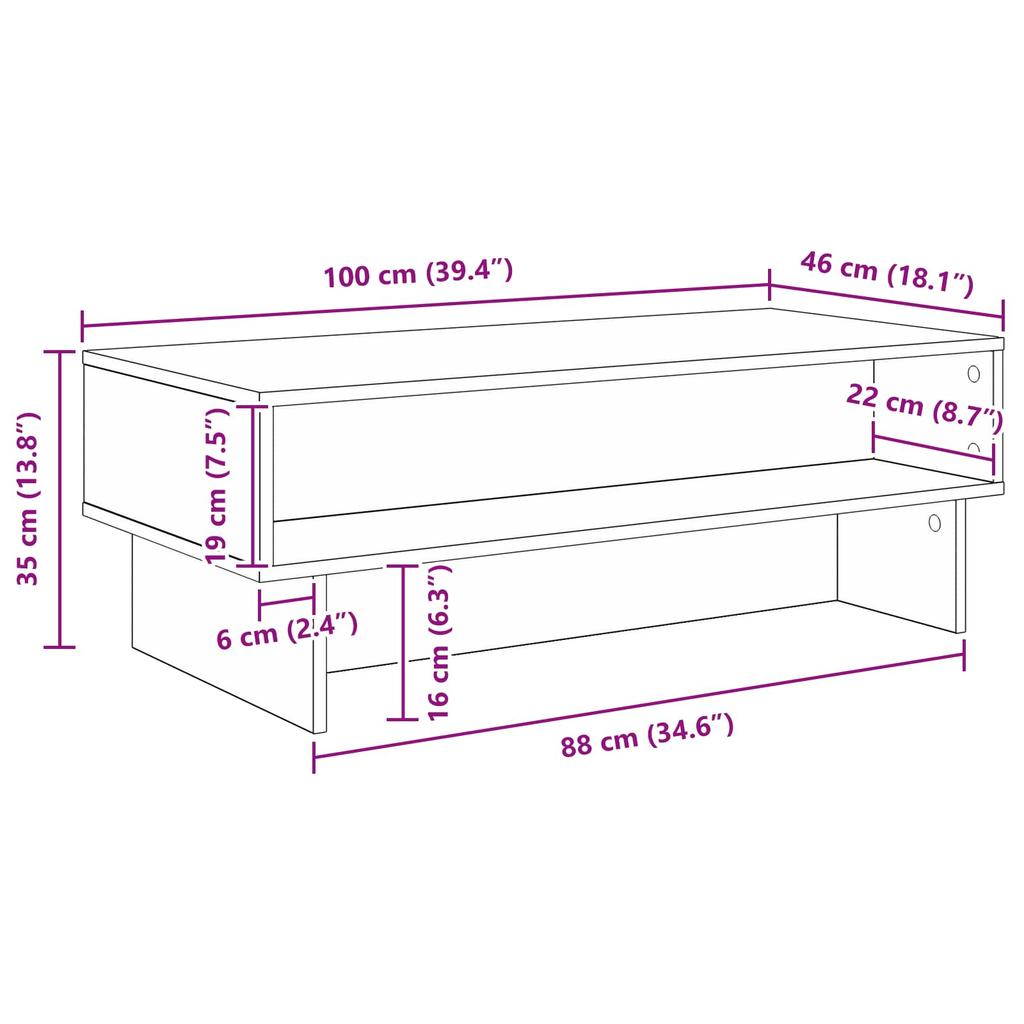 Coffee Table Black Oak Effect 100 X 46 X 35 Cm Engineered Wood