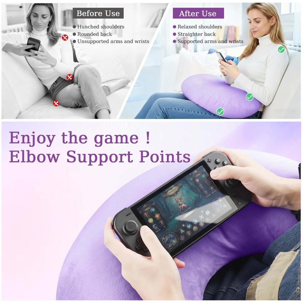 Ergonomic Gaming Pillow, Velvet U-Shaped Lap Cushion with Memory Foam for Long Sessions, Arm Support Reading Pillows for Bed & Sofa