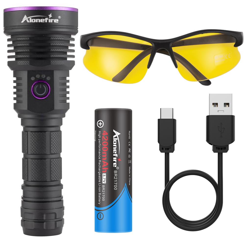 Alonefire SV43 36W Ultraviolet Black Light, Powerful UV LED Light with 365nm Wavelength, USB C-Type Rechargeable, Anisakis Light, Reverse Charging,