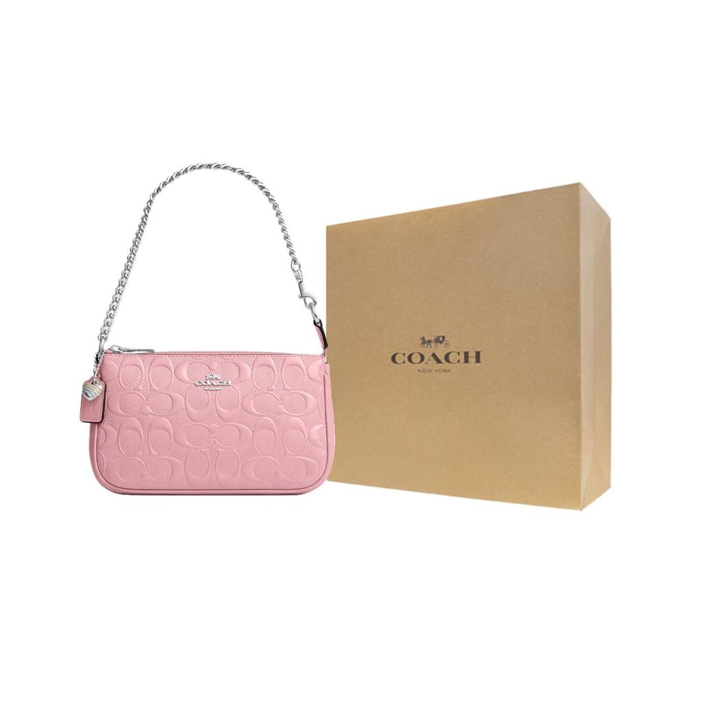 Coach Nolita 19 Heart Pendant Chain Handle Zipper Closure Patent Leather Handbag Small Women Handbag Pink CCZ27-SVPK