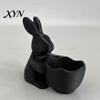 Bunny Holding Bowl 3D Printed Easter Candy Bowl, Cute Rabbit Figurine, DIY Paintable White Desk Decor for Living Room Office, Versatile Trinket Holder