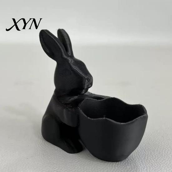 Bunny Holding Bowl 3D Printed Easter Candy Bowl, Cute Rabbit Figurine, DIY Paintable White Desk Decor for Living Room Office, Versatile Trinket Holder