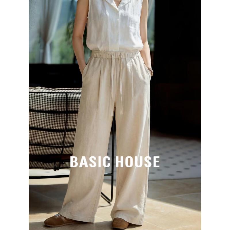 Basic House Tencel Linen High-Waist Straight-Leg Pants XL