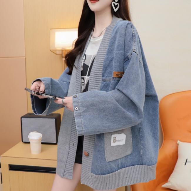 Dimanaf 2025 Autumn New Jacket Women Sweaters Coat Patchwork Coat Cardigan Knitting Pockets Sweater