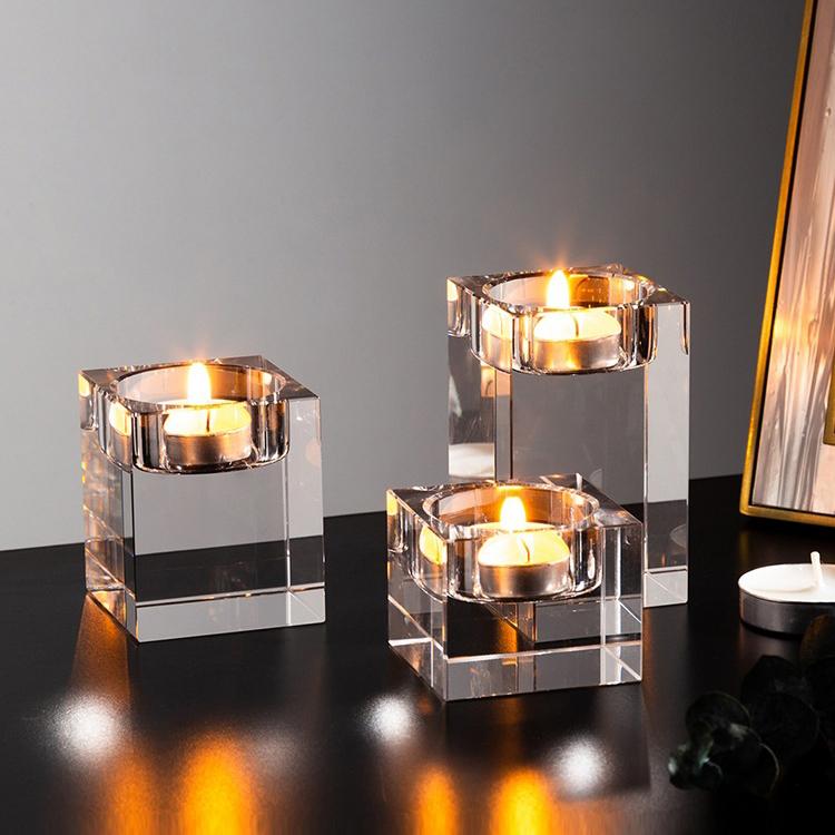 Cheap Crystal Square Pillar Tealight Candle Holder, Home Decoration