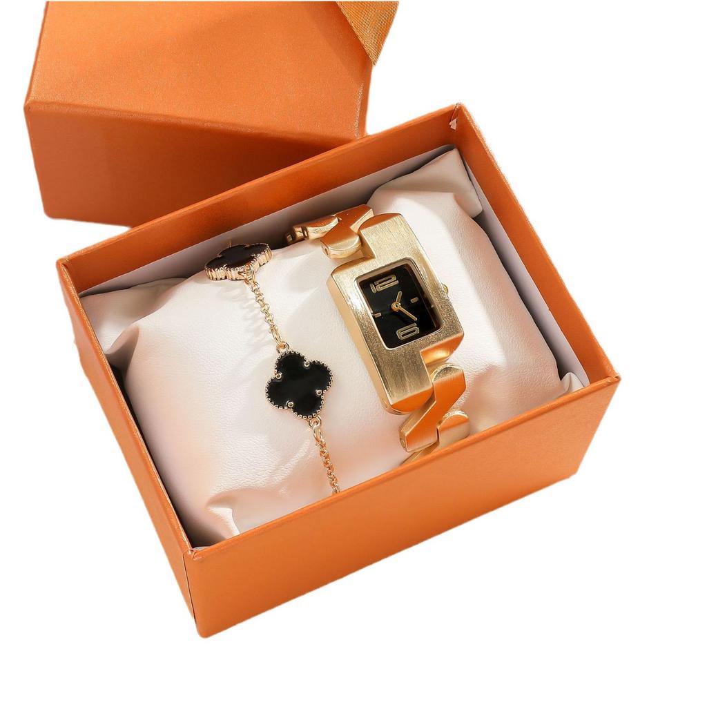 Women's Quartz Watch & Four-Leaf Clover Bracelet Set