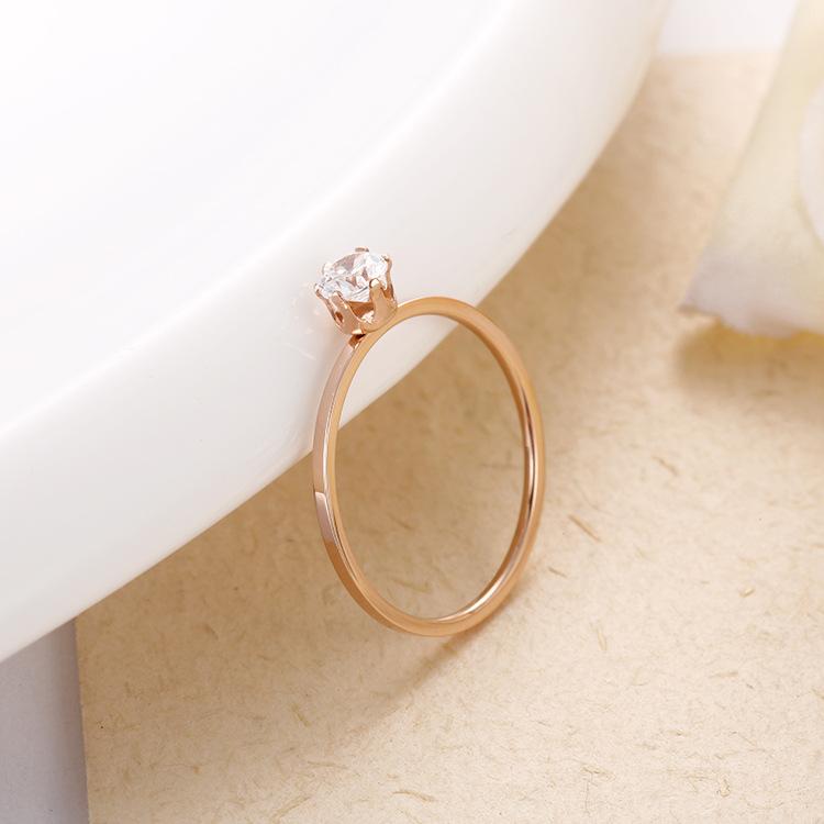 JeeMango Titanium Steel 6 Prong Setting Cubic Zirconia Crystal Ring Rose Gold Color Engagement Wedding Rings For Women JR19164