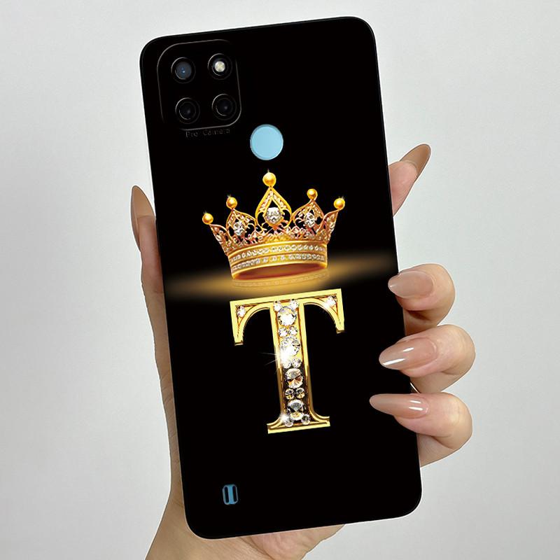 For Realme C21Y C25Y Phone Case Crown Letters Soft Liquid Silicone Protective Back Cover For Realme C21 C15 C 21 C 25 Y Fundas