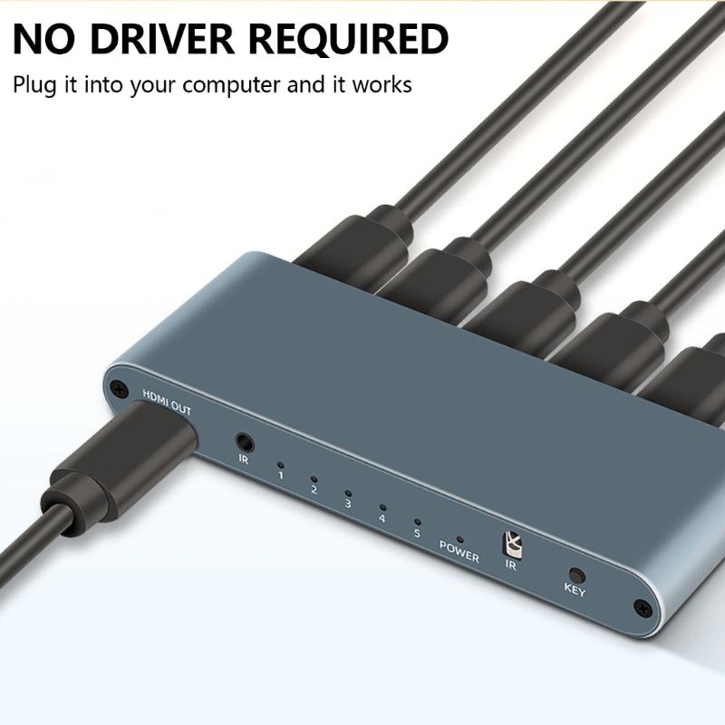 8K501 5x1 HDTV 2.1 Switching Box 5 Port For Shared Screen Switcher Adapter 8K@60Hz 4K@120Hz Smooth Connection