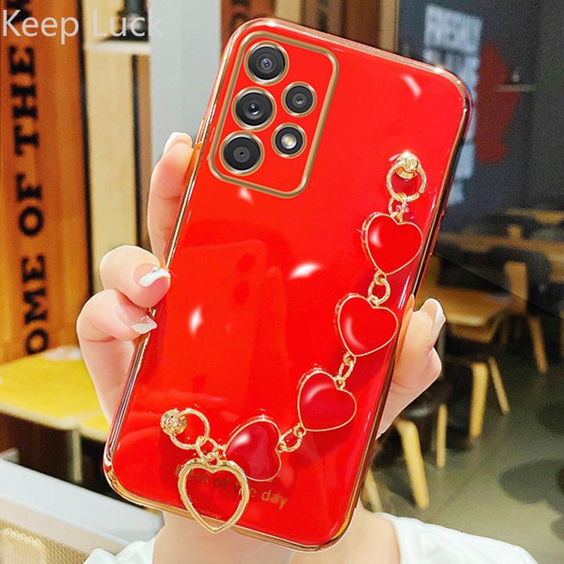 

Для Samsung A13 чехол Love браслет с цепочкой силиконовый чехол для Samsung Galaxy A23 A33 A53 A73 A32 A12 A52 A72 A02S A31 Coque A32 4G красный