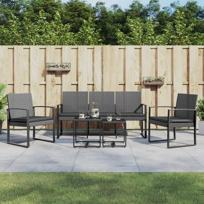 Vidaxl 5-Cz. Garden Furniture Set, Cushions, Dark Grey, PP Rattan