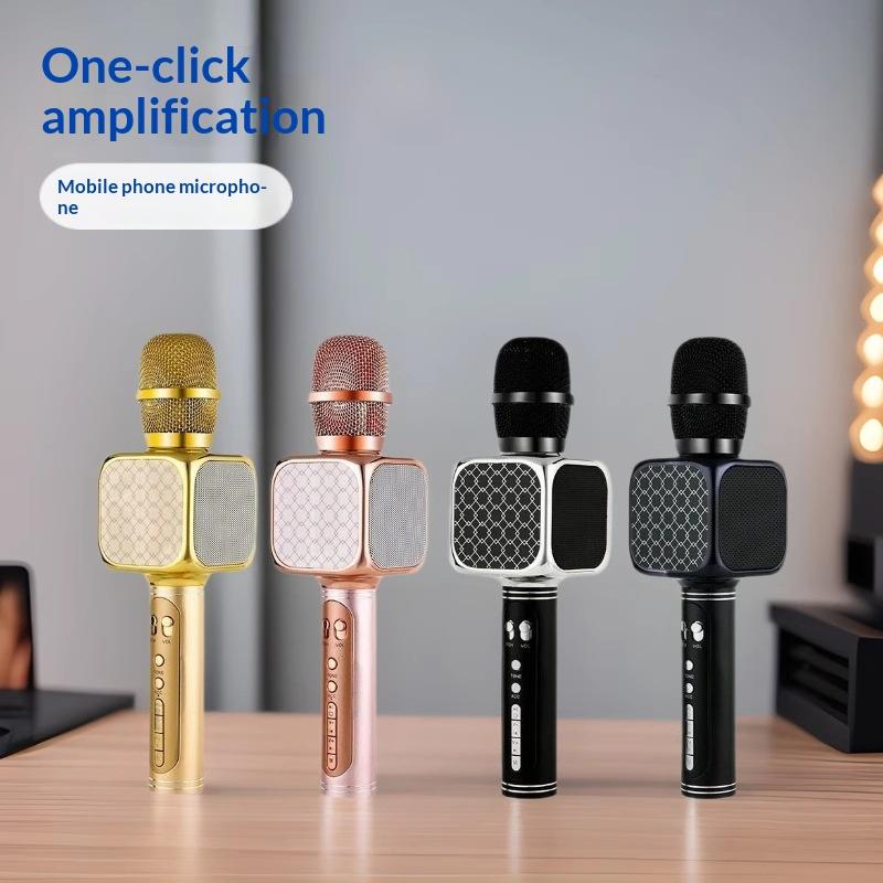 Handheld Bluetooth Karaoke Microphone 1Pcs Wireless Built-in Sound Card Portable Mic for Phone Family Singing Entertainment Gift