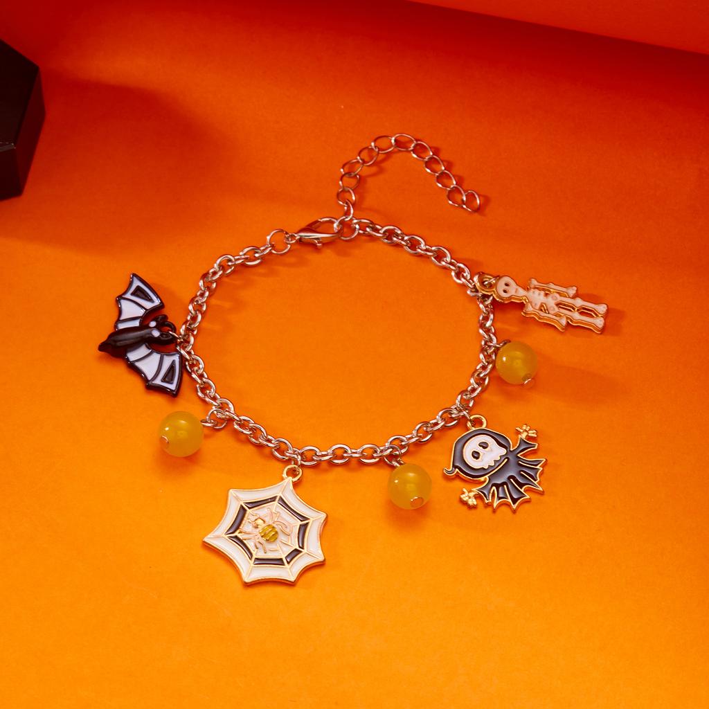 Halloween Ghost Pumpkin Spider Skull Charm Bracelets for Women Black Bat Cat Pendant Metal Chain Bracelet Party Jewelry Gifts