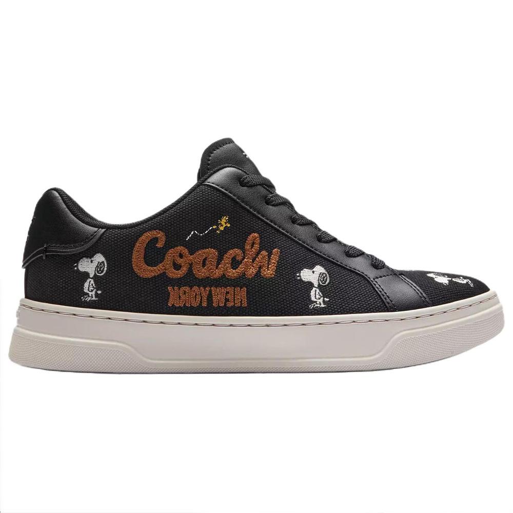 Coach Peanuts X  Canvas Leather Round Toe Lace-Up Low-Top Sneakers Women sneakers Black CBP11-M0Q