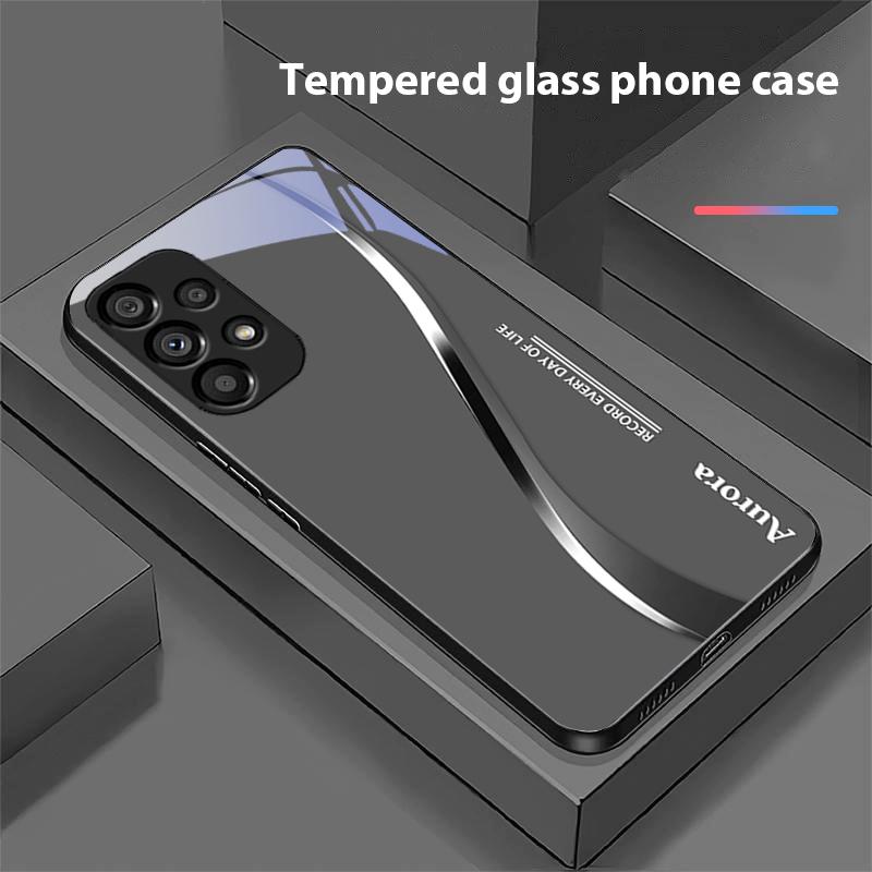 Two Tone Stripes For Samsung Galaxy S 8 9 10 20 Plus 21 FE 22 23 24 Ultra S7 Edge Black Tempered Glass Phone Case Hard Shell